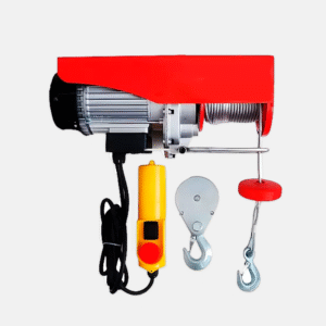 Talha elétrica usada para elevação e movimentação de cargas em obras e ambientes industriais.